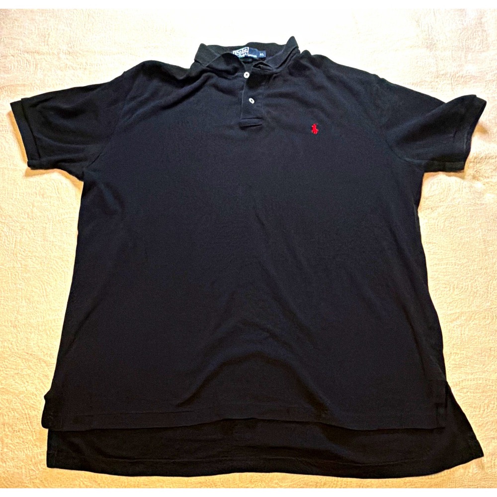 Polo Ralph Lauren Men's XL Regular Black Solid SS Collared Button Logo Polo